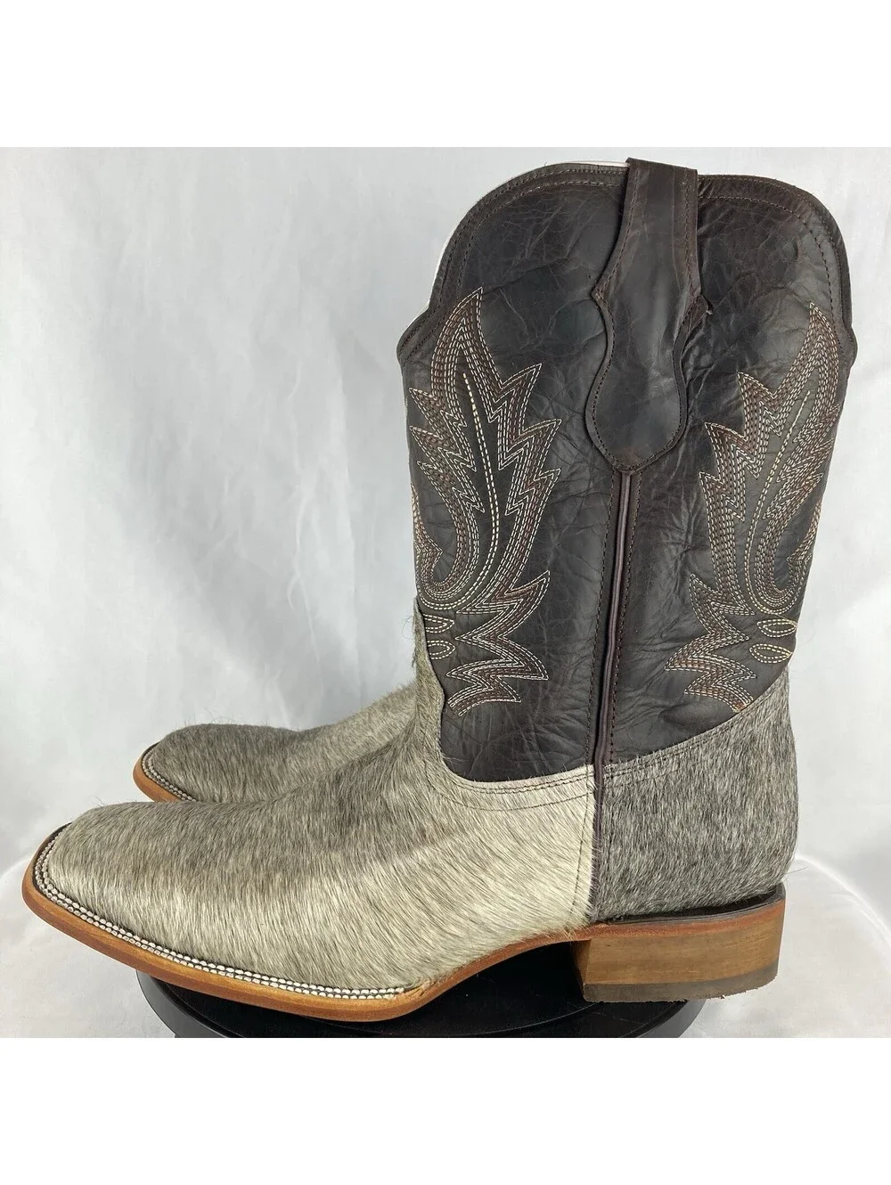 NEW Mens 12 White Wing Hair on Hide Western Boots Wide Square Toe Gray Hair Calf